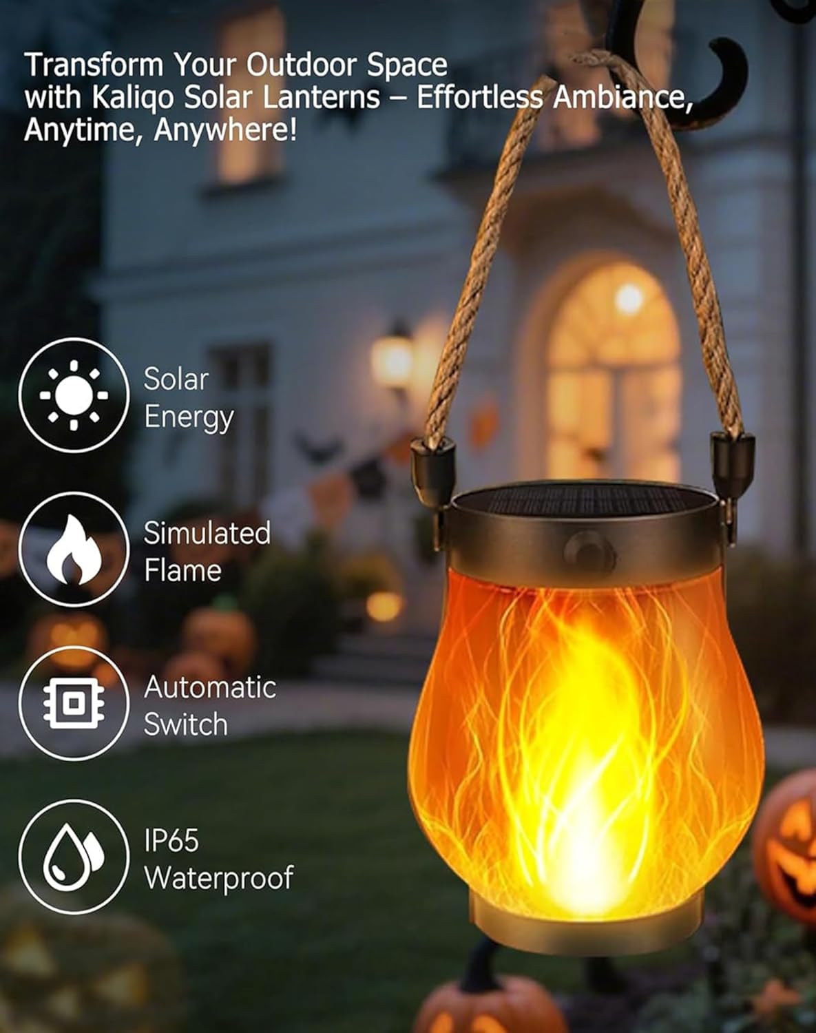 Solar Lantern Outdoor Lights, whimsyard solars Lantern Waterproof with Hemp Rope, Hanging Solar Lanterns, Dual Charging Modes for Garden Yard Decorations (5PCS)