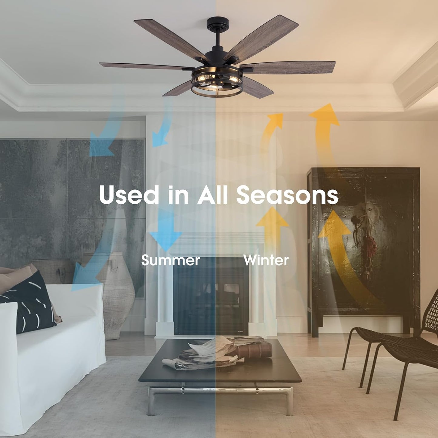 60 Inch Ceiling Fans with Lights and Remote Control, Farmhouse Ceiling Fan for Bedroom Living Room and Patio, Black Caged Ceiling Fan for Indoor and Outdoor