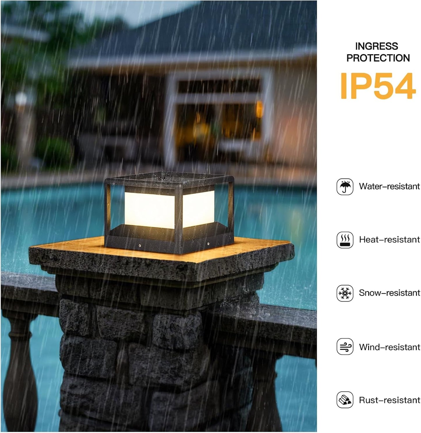 Solar Post Light 9.1" Outdoor Column Lamp Modern LED Pillar Lights Solar Power Fence Deck Fixture Landscape Lighting Dusk to Dawn Waterproof Cap Lantern for Driveway Patio Garden Decoration