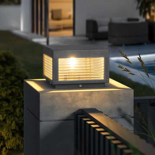 Outdoor Post Light, Modern Pillar Lights High Voltage Wired LED Column Cap Lamp IP54 Waterproof Lantern with 3000K Landscape Lighting for Fence Deck Flat Surface Patio Garden Pathway Decoration