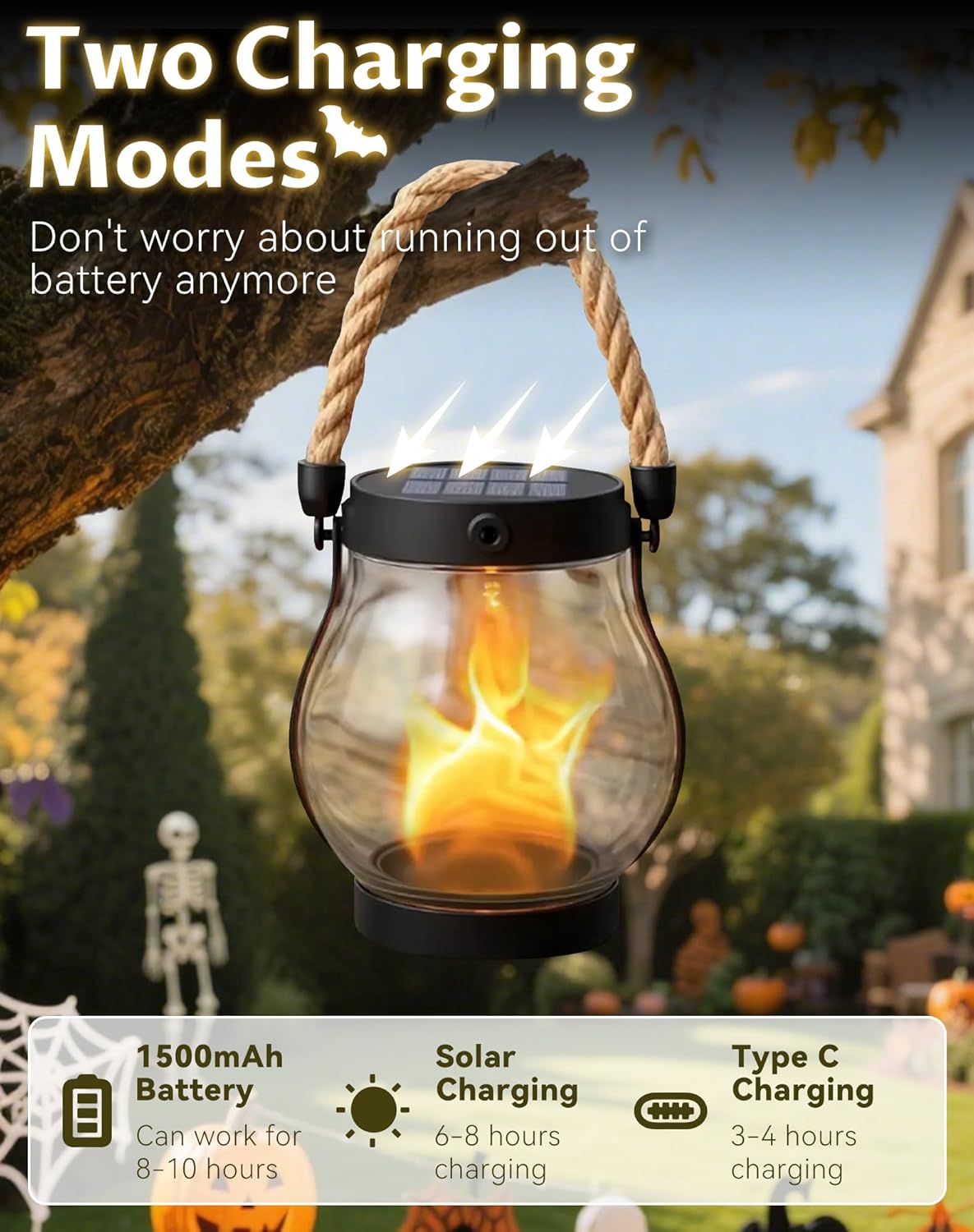 Kaliqo – Kaliqo Solar Lantern Outdoor Lights Waterproof, Dancing Flame Solar Lantern Outdoor Lights, Kaligo Hemp Rope Hanging Flame Lanterns for Garden Yard Decorations (6Pcs)