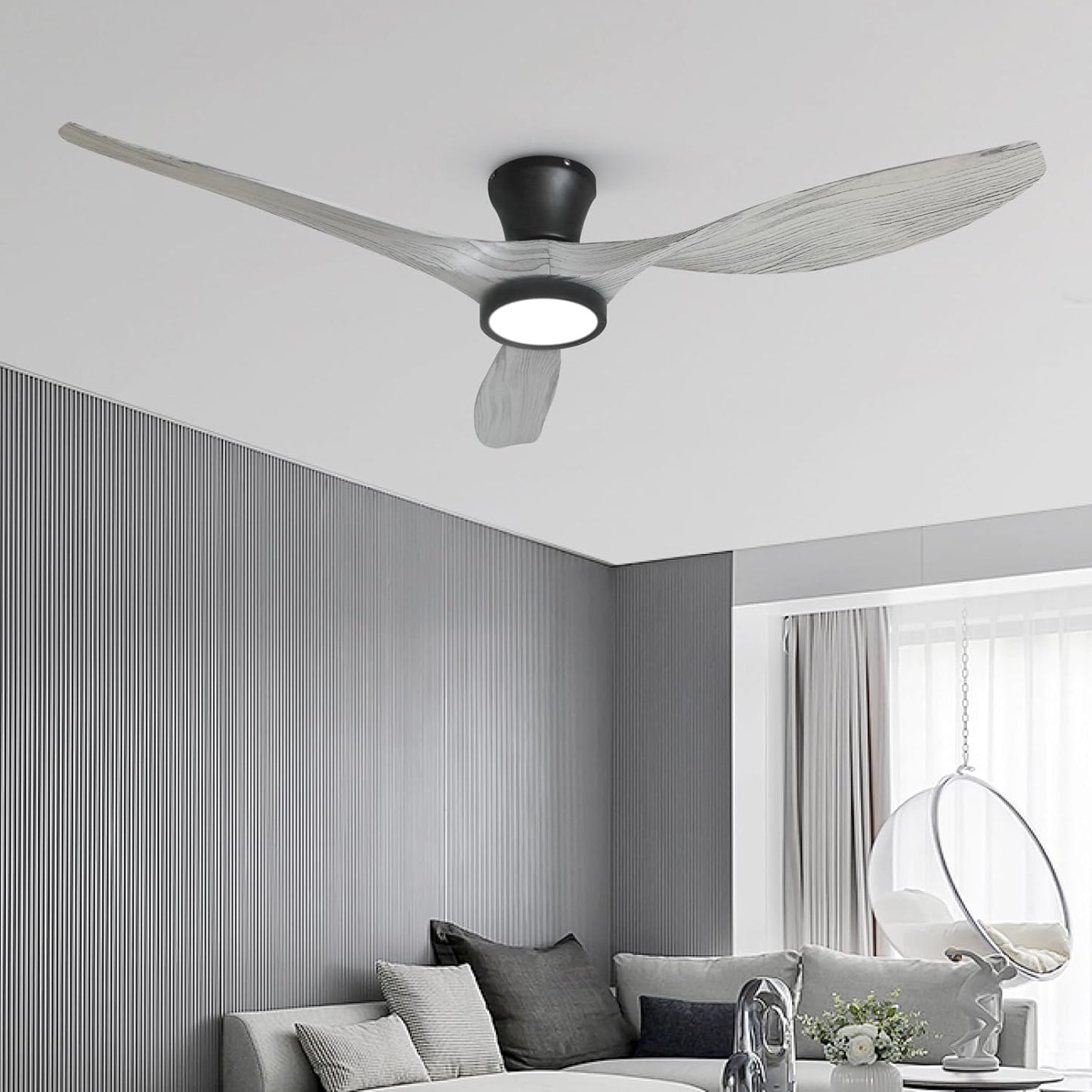 TALOYA 52 Inch Ceiling Fan with Led Light Remote Control Flush Mount Low Profile for Bedroom Farmhouse Patio Outdoor Living Room Kitchen Dining Room,DC Motor,Reversible,Black