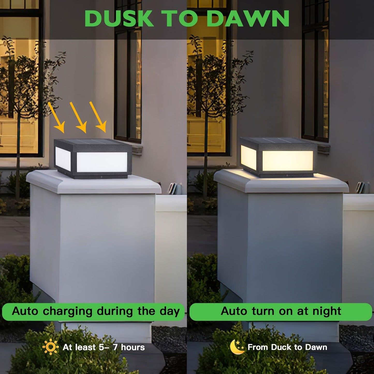 Solar Pillar Light Outdoor, Modern Post Light Dusk to Dawn IP54 Waterproof Solar Column Cap Lights LED 3000K Deck Lantern Lamp for Patio Garden Decoration with E26 Bulb(11.8"x11.8",Grey)