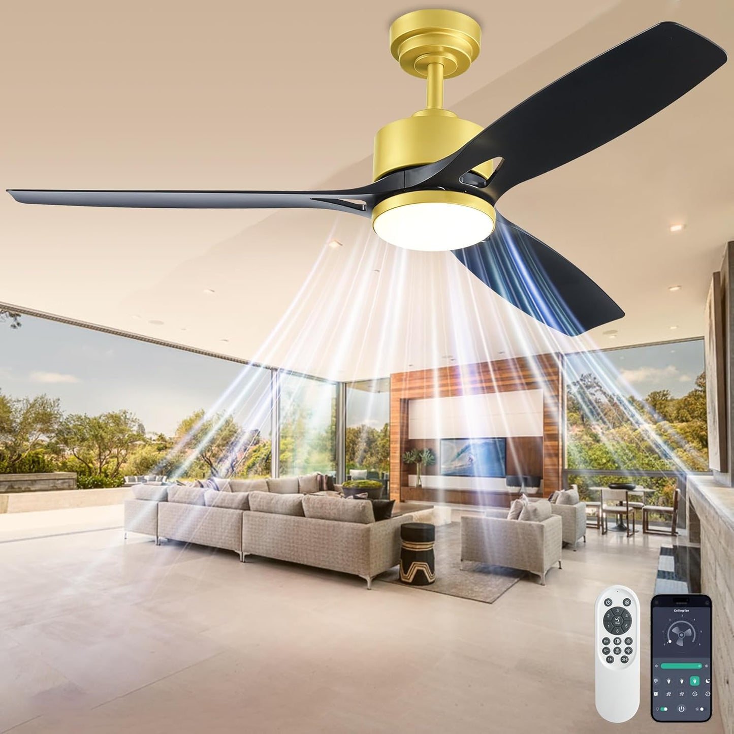 72 inch Ceiling Fans with Lights and Remote Control,Indoor/Outdoor Flush Mount Low Profile Commercial Reversible Dimmable Wood Grain Ceiling Fans for Living Room Patio Industrial Shop.