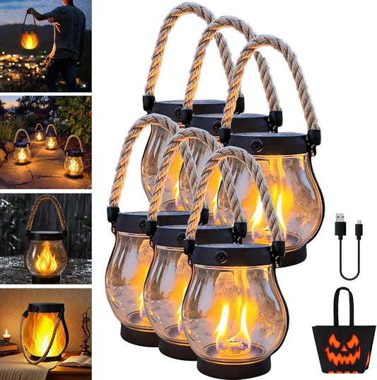 Kaliqo Solar Lantern Outdoor Lights, Kaligo/Kaliko/Kalico Solar Lantern, 2025 New 6 Pack Waterproof Flickering Flame Outdoor Solars Lanterns for Garden or Yard Decorations,Looks Like Real Fire (6Pcs)