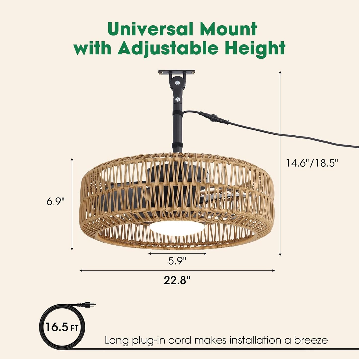 21" Waterproof Outdoor Ceiling Fan with Light, Outdoor Boho Hanging Fan for Patio, 6-Speed & 3 CCT LED, Caged Ceiling Fan with Smart APP & Remote Control, Perfect for Gazebo, Pergola, Canopy