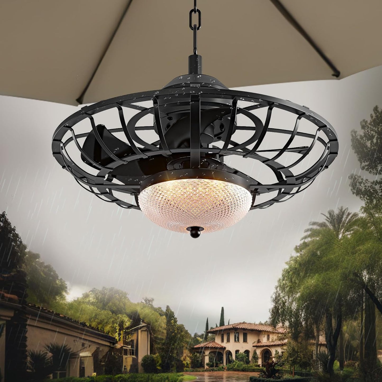 21" Waterproof Outdoor Ceiling Fan with Light, Outdoor Boho Hanging Fan for Patio, 6-Speed & 3 CCT LED, Caged Ceiling Fan with Smart APP & Remote Control, Perfect for Gazebo, Pergola, Canopy