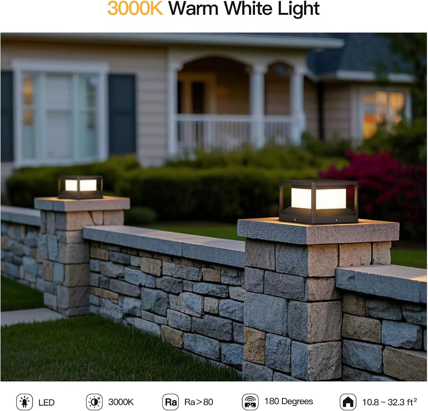 Solar Post Light 9.1" Outdoor Column Lamp Modern LED Pillar Lights Solar Power Fence Deck Fixture Landscape Lighting Dusk to Dawn Waterproof Cap Lantern for Driveway Patio Garden Decoration