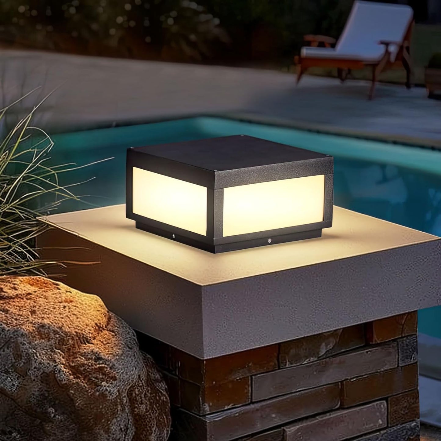 Solar Pillar Light Outdoor, Modern Post Light Dusk to Dawn IP54 Waterproof Solar Column Cap Lights LED 3000K Deck Lantern Lamp for Patio Garden Decoration with E26 Bulb(11.8"x11.8",Grey)