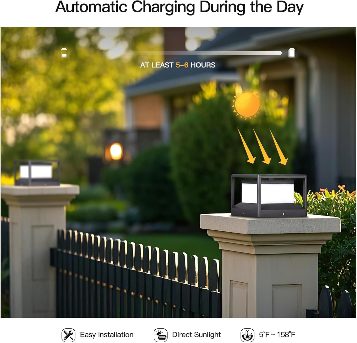 Solar Post Light 9.1" Outdoor Column Lamp Modern LED Pillar Lights Solar Power Fence Deck Fixture Landscape Lighting Dusk to Dawn Waterproof Cap Lantern for Driveway Patio Garden Decoration