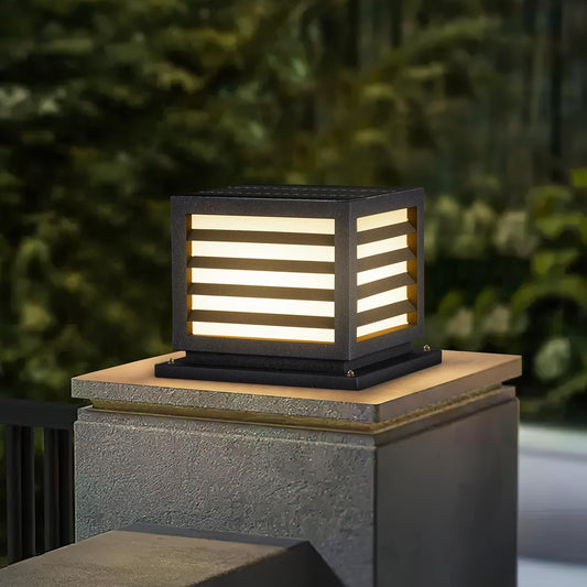 Solar Post Lights, 9.84" Pillar Light Outdoor Waterproof Modern Column Lamp Outside Gate Posts Cap Lantern 3000K LED Lighting Fixture for Flat Surface Patio Garden Driveway Decoration