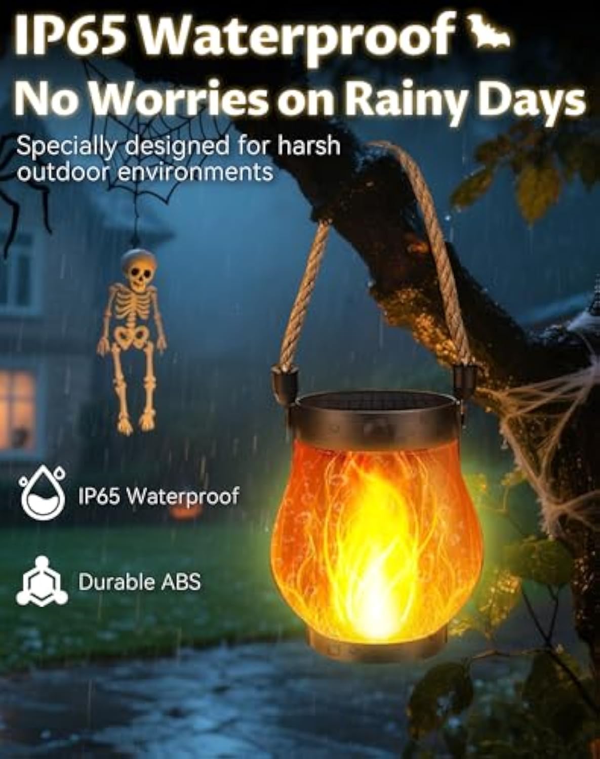 Solar Lantern Outdoor Lights, whimsyard solars Lantern Waterproof with Hemp Rope, Hanging Solar Lanterns, Dual Charging Modes for Garden Yard Decorations (5PCS)