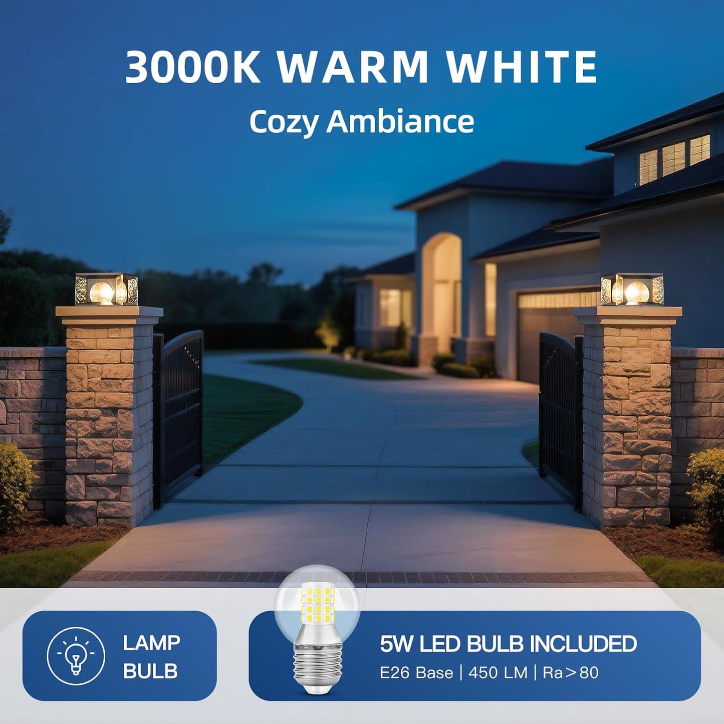 Outdoor Post Lights, 11.8" Pillar Light Hardwired, IP54 Waterproof Column Lamp 3000K LED Lantern Patio Modern Fence Lighting for Garden Yard Gate Walkway Landscape Outside Decorations