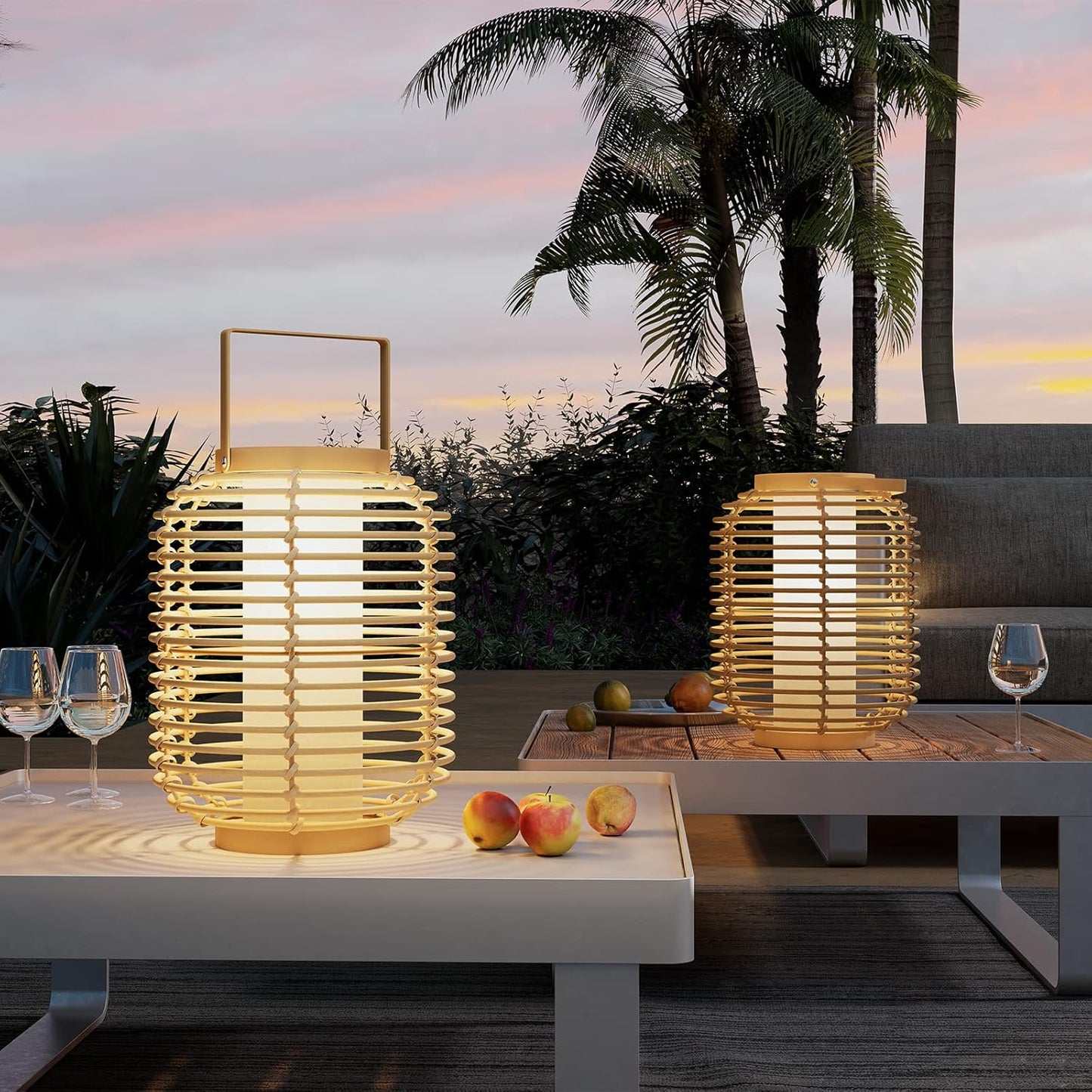 Solar Yard Outdoor Solar Lamp Woven Wicker Boho Lantern Floor Lamp, Decoration for Garden, Deck, Yard, Pathway, Oslo