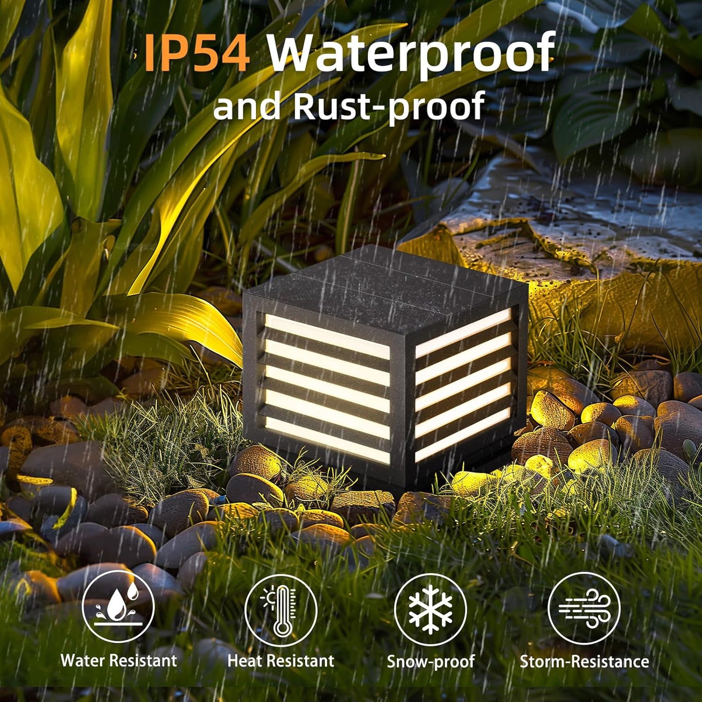 Solar Post Lights, 9.84" Pillar Light Outdoor Waterproof Modern Column Lamp Outside Gate Posts Cap Lantern 3000K LED Lighting Fixture for Flat Surface Patio Garden Driveway Decoration