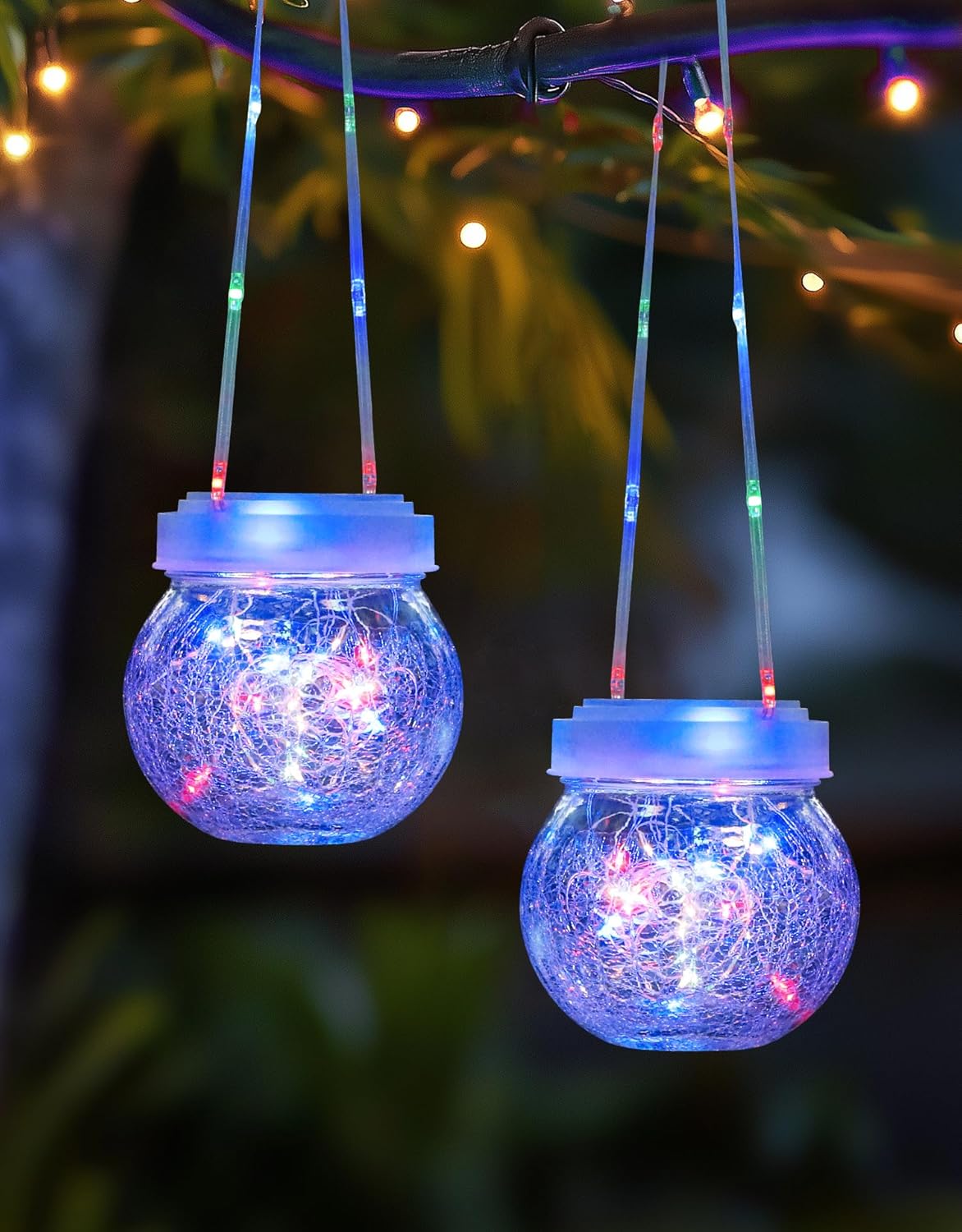 PARTPHONER Solar Lanterns Solar Lights Outdoor Waterproof 18-Pack, Solar Powered Hanging Lights Cracked Glass Hanging Globes for Christmas Decoration, Shepherd Hook, Garden Tree Ornaments