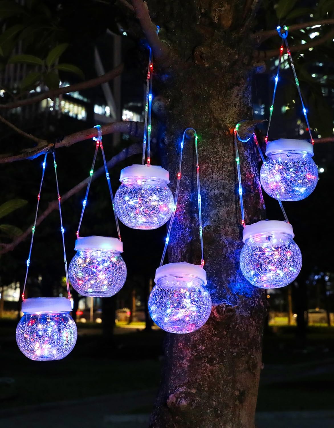 PARTPHONER Solar Lanterns Solar Lights Outdoor Waterproof 18-Pack, Solar Powered Hanging Lights Cracked Glass Hanging Globes for Christmas Decoration, Shepherd Hook, Garden Tree Ornaments