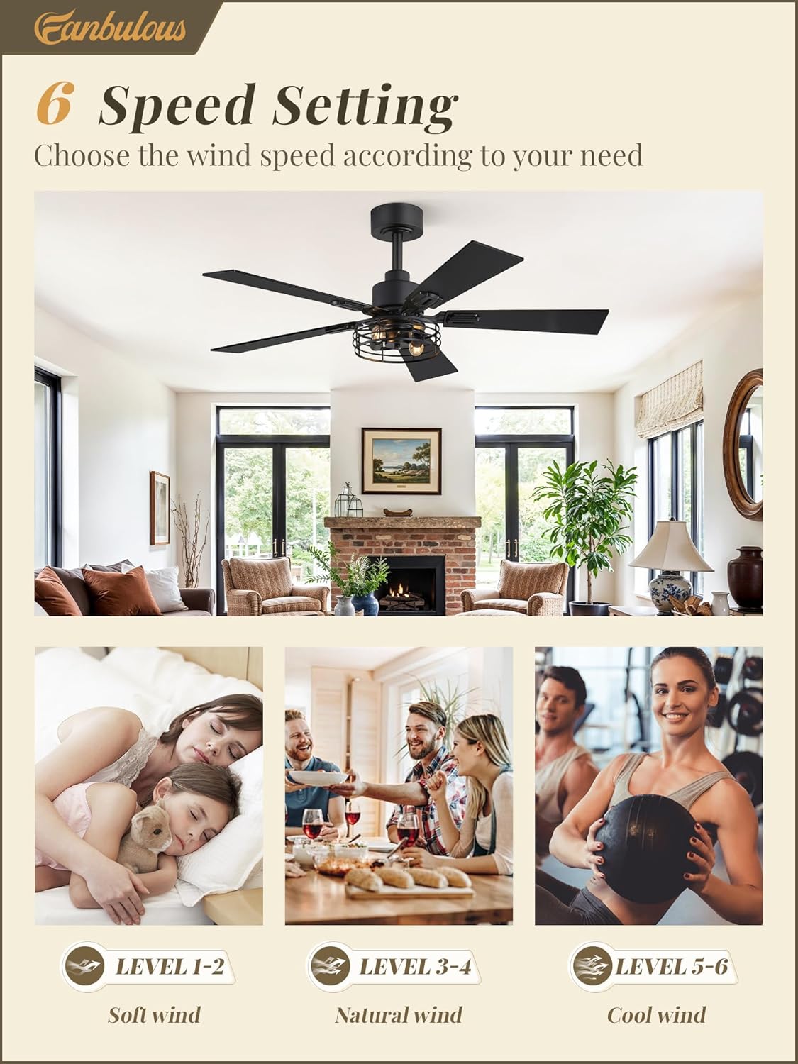 2 Pack Farmhouse 42 Ceiling Fans with Lights, Black Industrial Caged Ceiling Fans for Bedroom Living Room, Double-Sided 5 Blades Rustic Ceiling Fan