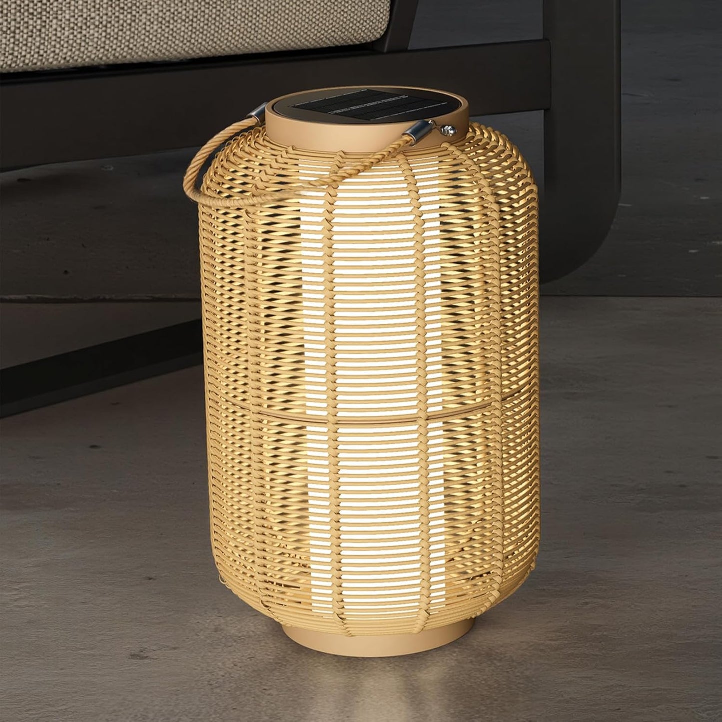 Solar Yard Outdoor Solar Lamp Woven Wicker Boho Lantern Floor Lamp, Decoration for Garden, Deck, Yard, Pathway, Oslo