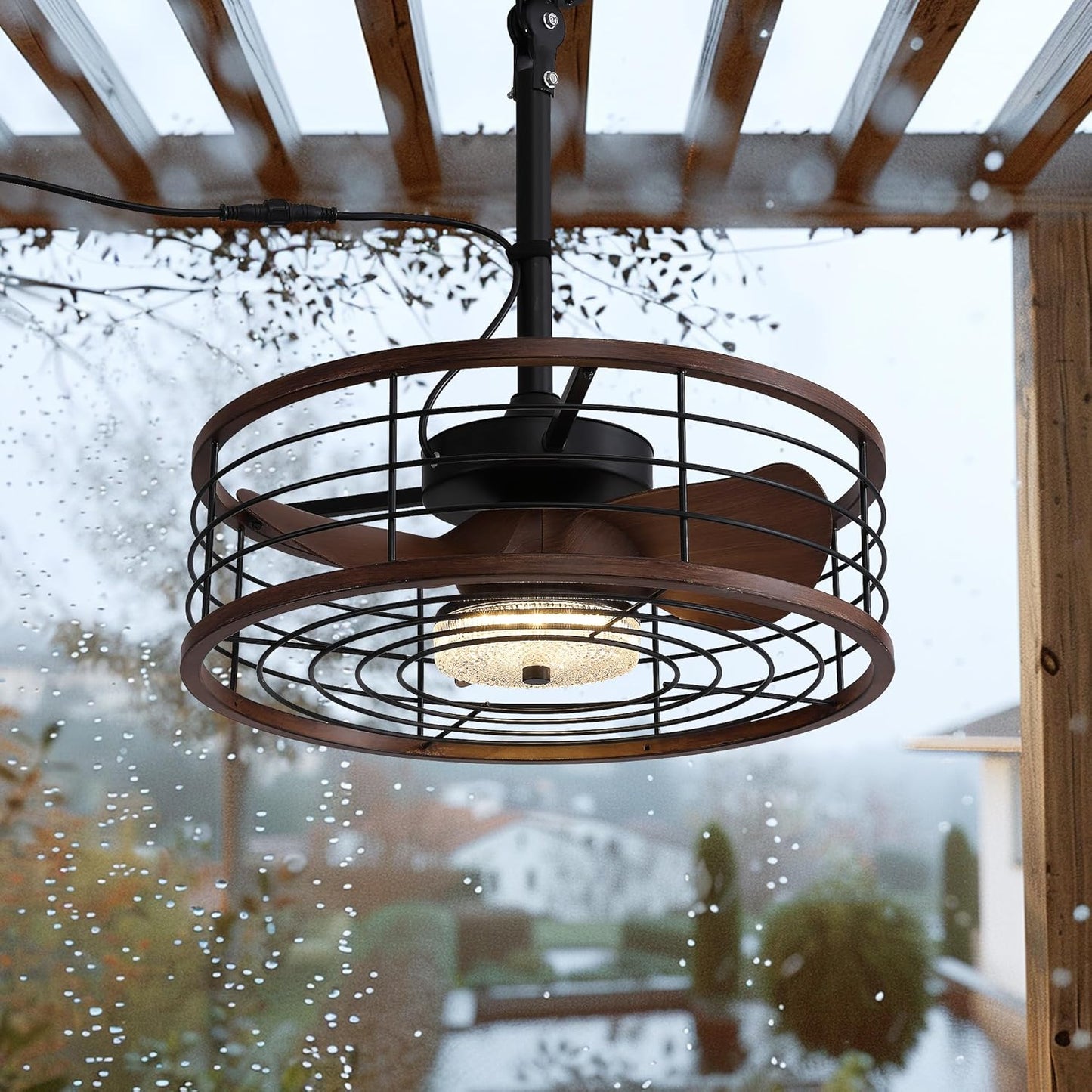 21" Waterproof Outdoor Ceiling Fan with Light, Outdoor Boho Hanging Fan for Patio, 6-Speed & 3 CCT LED, Caged Ceiling Fan with Smart APP & Remote Control, Perfect for Gazebo, Pergola, Canopy