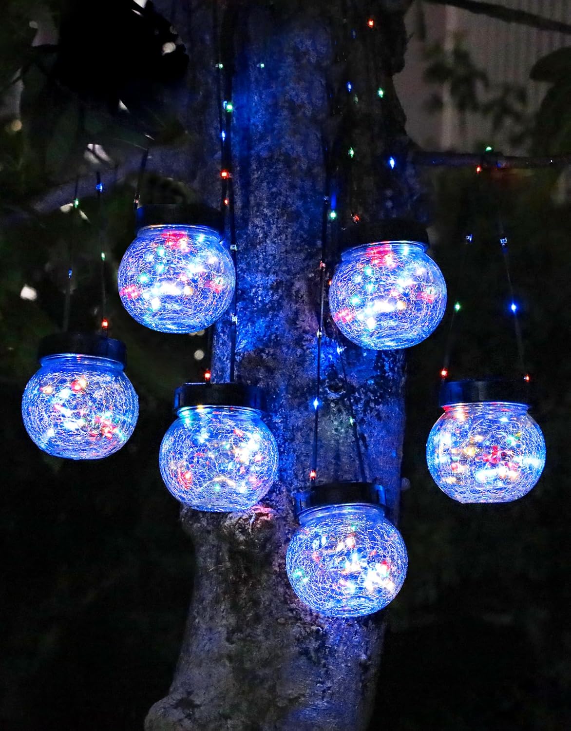 PARTPHONER Solar Lanterns Solar Lights Outdoor Waterproof 18-Pack, Solar Powered Hanging Lights Cracked Glass Hanging Globes for Christmas Decoration, Shepherd Hook, Garden Tree Ornaments