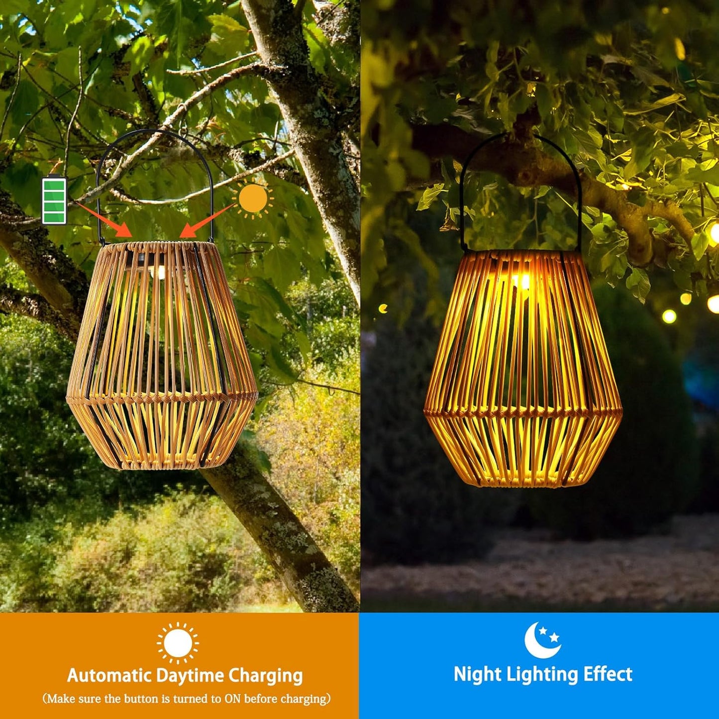 VIHOSE 6 Pack Solar Lanterns, Rattan Hanging Solar Lights with Handle Outdoor Waterproof, Outdoor Lamp Lights Decoration for Patio Porch Garden Pathway Yard Trees Lawn